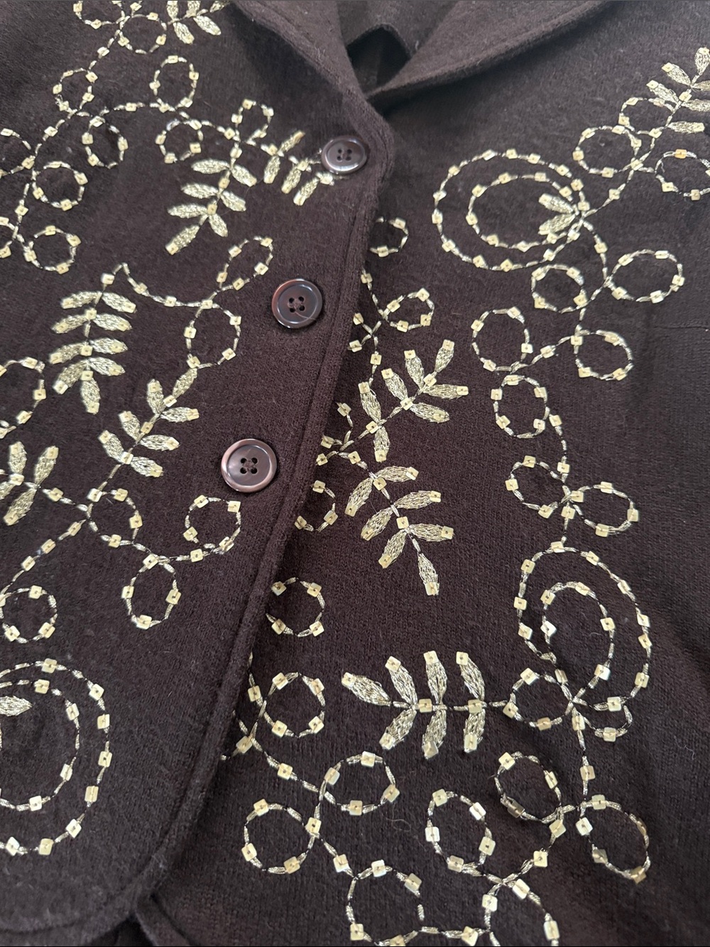 Karen Kane Wool Dark Brown Embroidered Women's Blazer Jacket Sz L - Picture 2 of 7